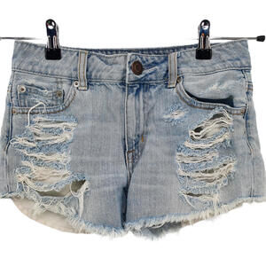 American Eagle Jean Shorts Womens 0  Hi Rise Festival Distressed‎ Holes Trashed